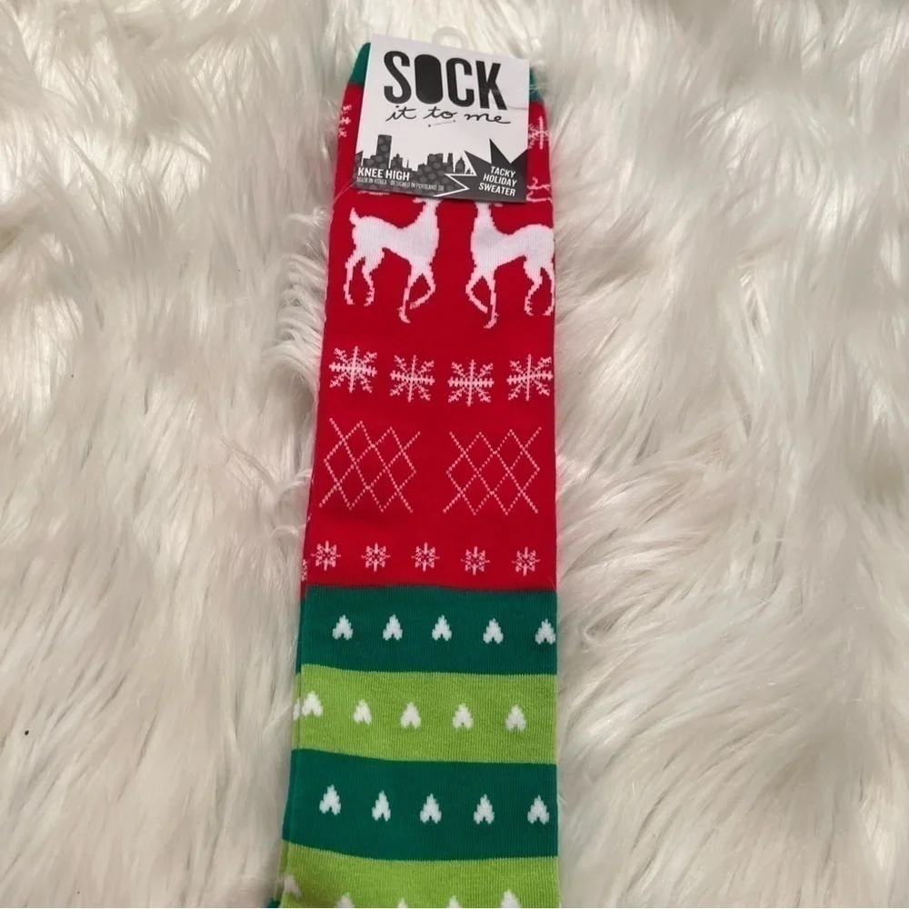 Sock it to Me Women's Knee High Tacky Holiday Sweater Socks Christmas Red Green
